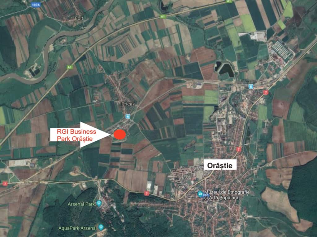RGI Business Park inchirieri proprietati industriale Orastie vest vedere din satelit amplasare