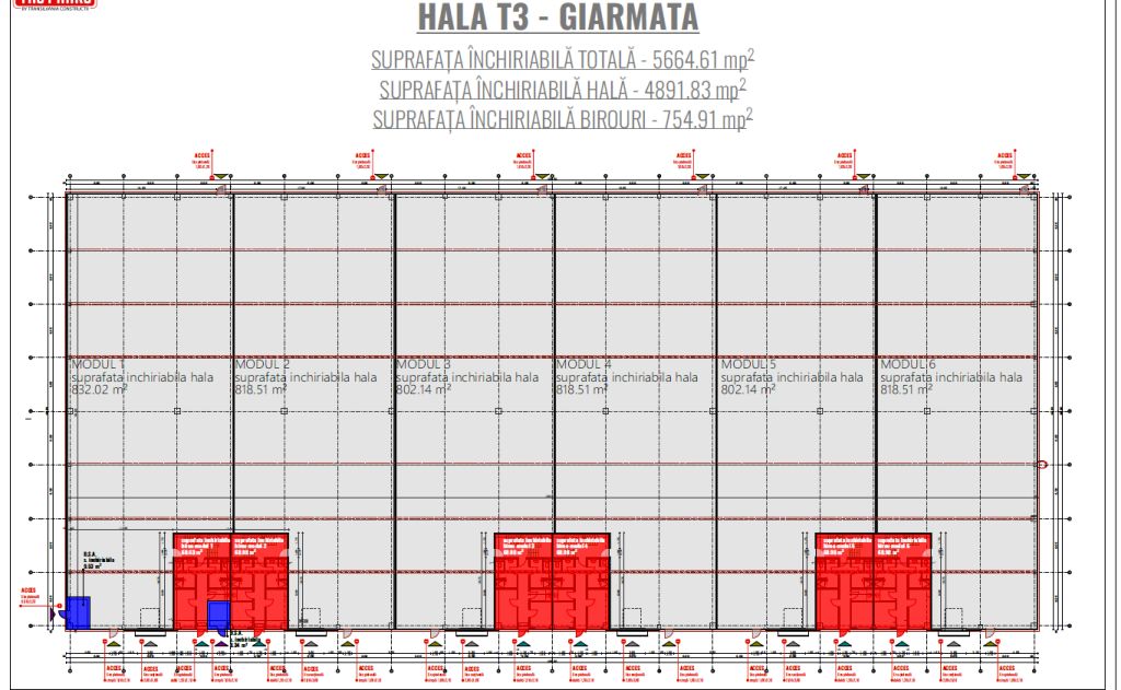 Hala industriala de inchiriat in TRC Park Timisoara plan hala