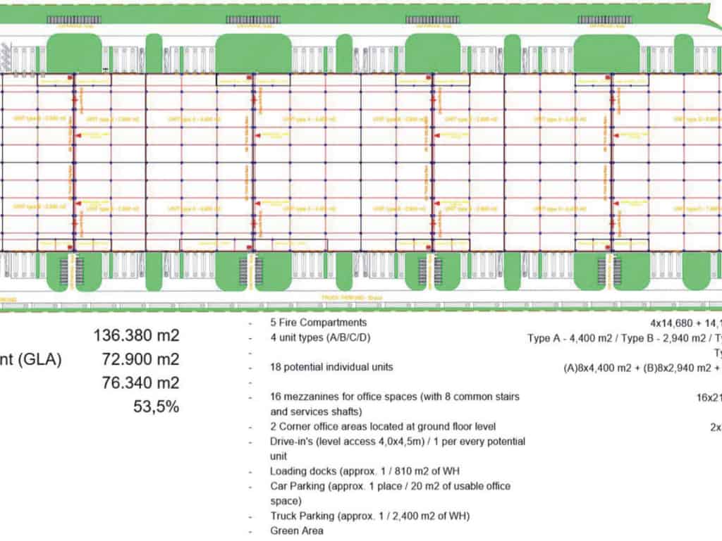 Global Logistic Park inchiriere hala Bucuresti nord- vest schema suprafata compartimente