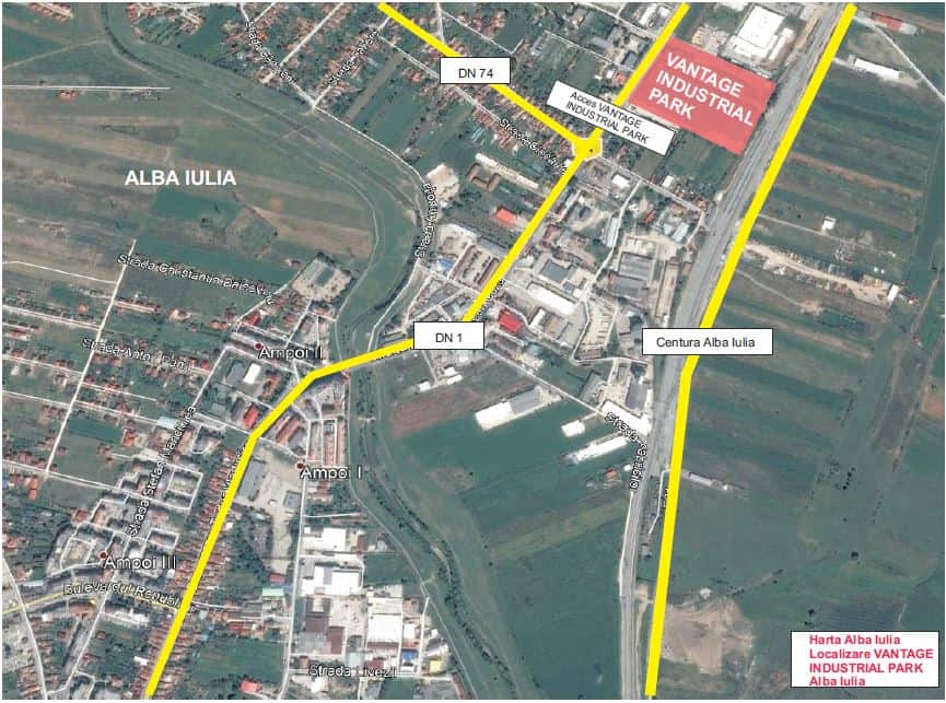 Vantage Industrial Park inchiriere spatii de depozitare Alba Iulia nord vedere satelit