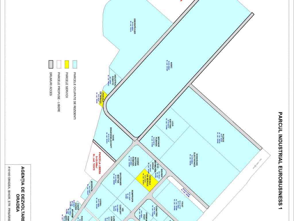 Eurobusiness Park I Oradea inchiriere spatii depozitare si productie Oradea nord-vest plan cadastrlal