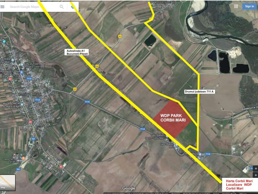 WDP Industrial Park Corbii Mari - proiect in dezvoltare Bucuresti autostrada A1 localizare zona harta Corbii Mari